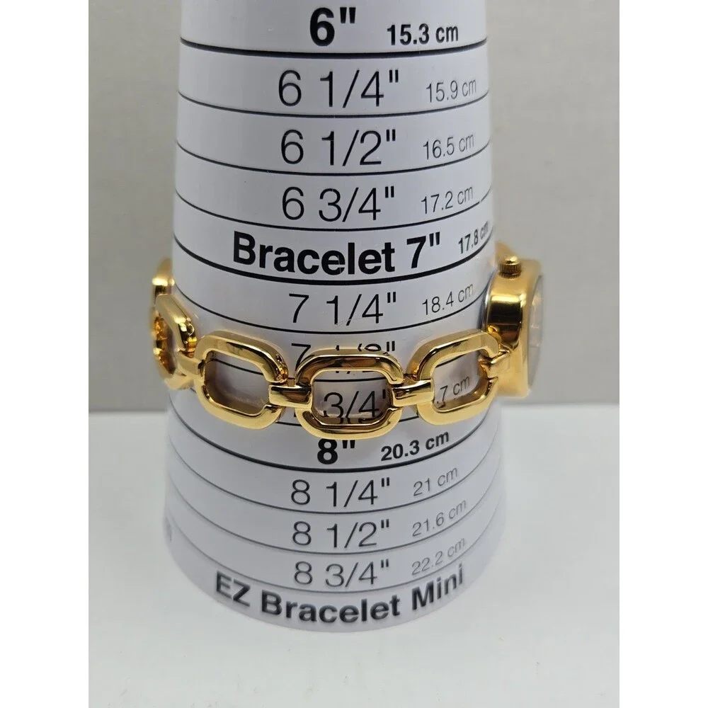 Ettika Square Link Womens 24K Gold Plated Quartz Bracelet Watch New Battery
